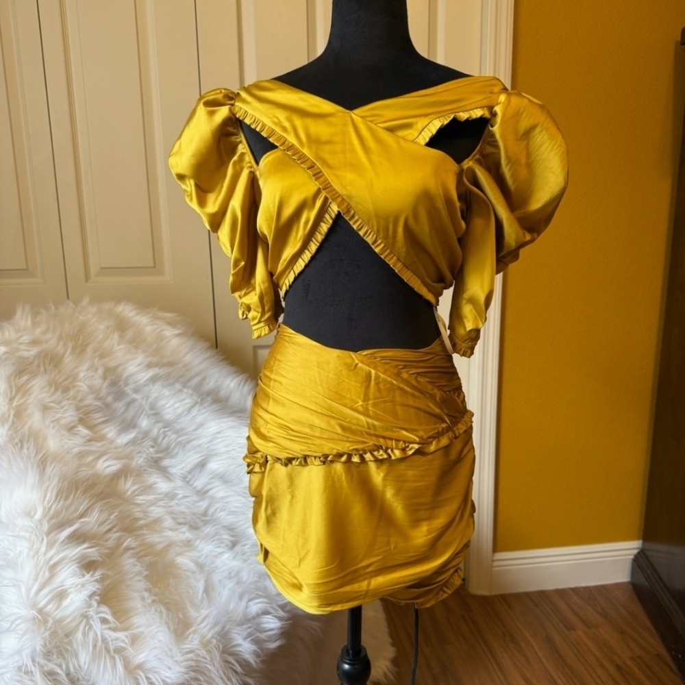 For Love & Lemons Gold Mini Dress (S)